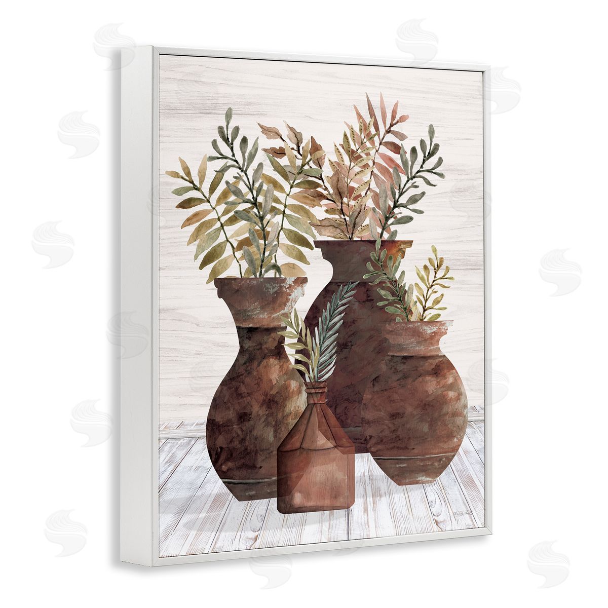 Cindy Jacobs Rustic Pottery Plants White Framed Giclee Wall Art Print