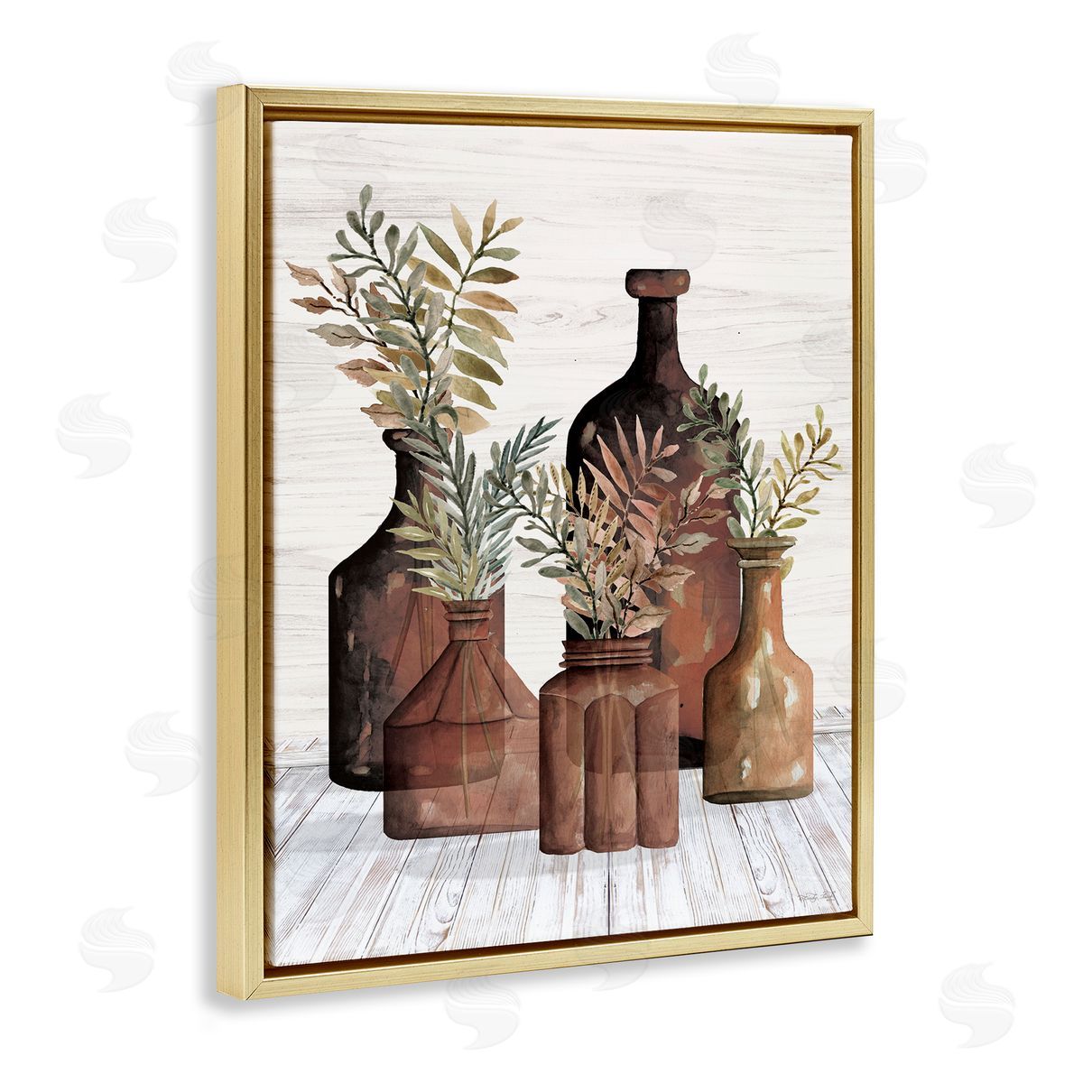 Cindy Jacobs Brown Pottery Botanicals Gold Floating Frame Canvas Wall Art Print