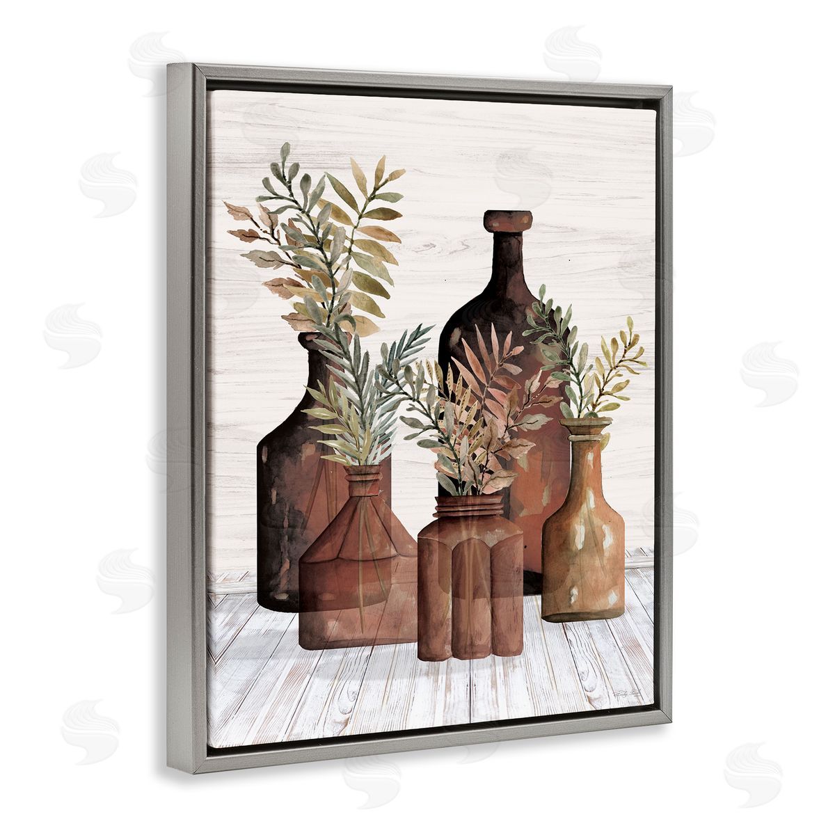Cindy Jacobs Brown Pottery Botanicals Gray Floating Frame Canvas Wall Art Print