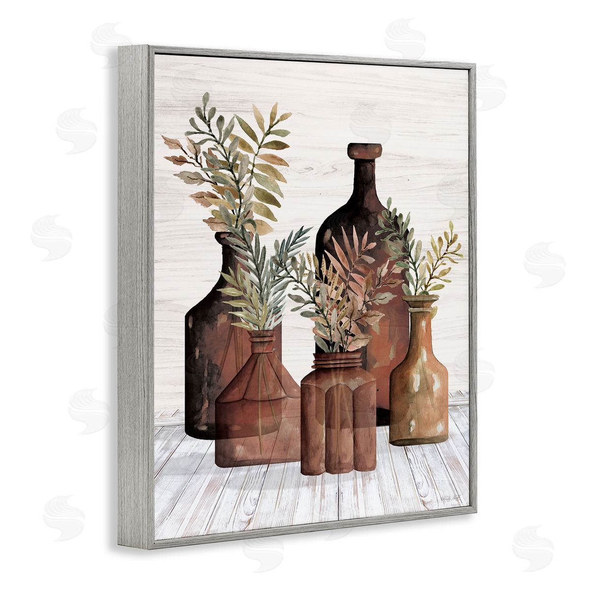 Cindy Jacobs Brown Pottery Botanicals Gray Framed Giclee Wall Art Print