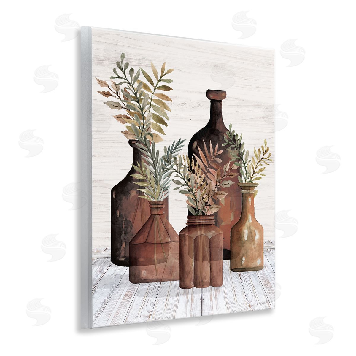 Cindy Jacobs Brown Pottery Botanicals Wooden Wall Plaque Art Print