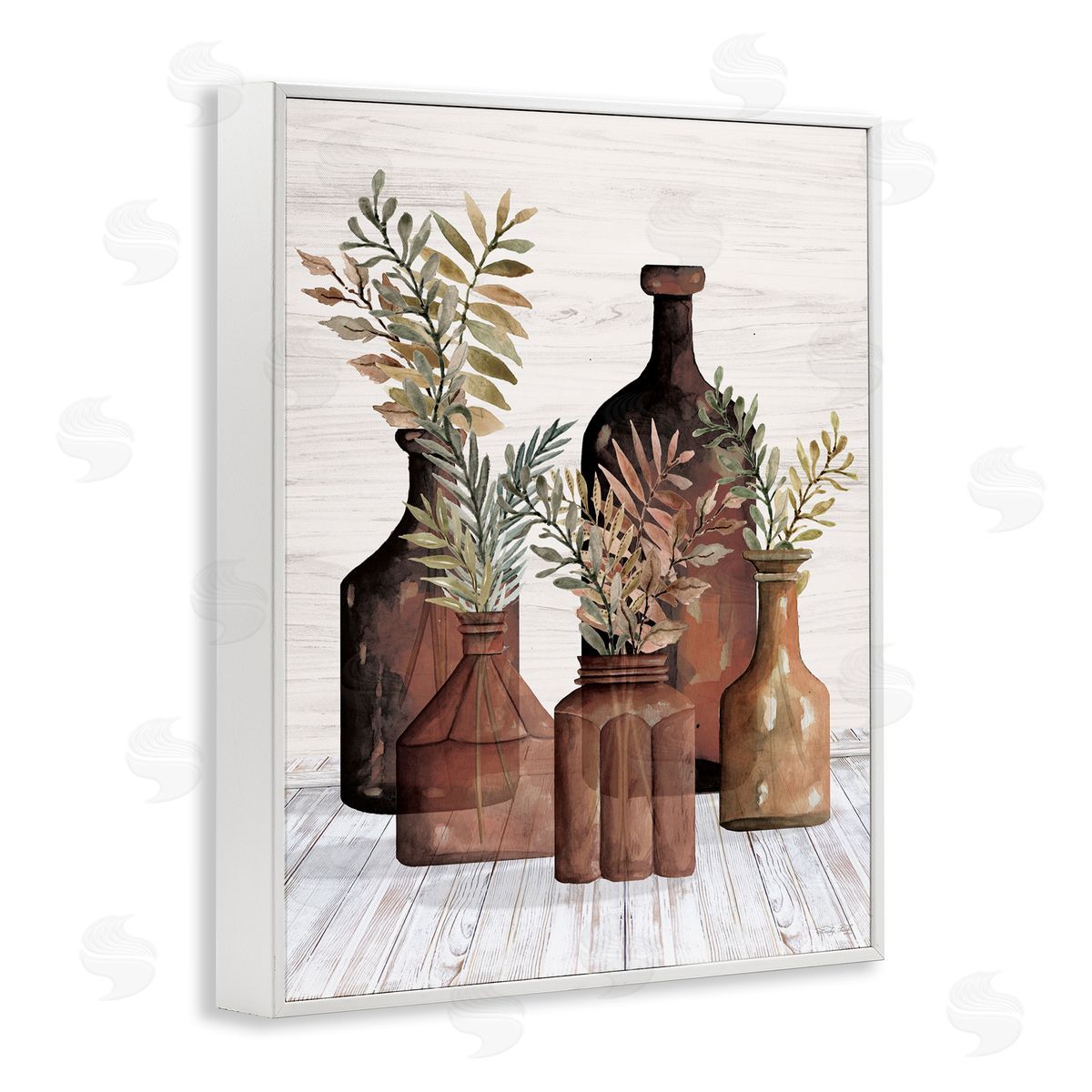 Cindy Jacobs Brown Pottery Botanicals White Framed Giclee Wall Art Print