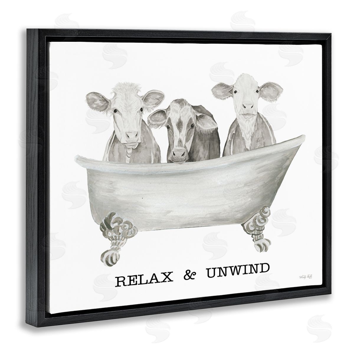 Cindy Jacobs Relax Unwind Cow Tub Black Floating Frame Canvas Wall Art Print