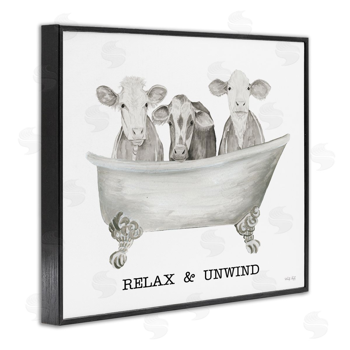 Cindy Jacobs Relax Unwind Cow Tub Black Framed Giclee Wall Art Print