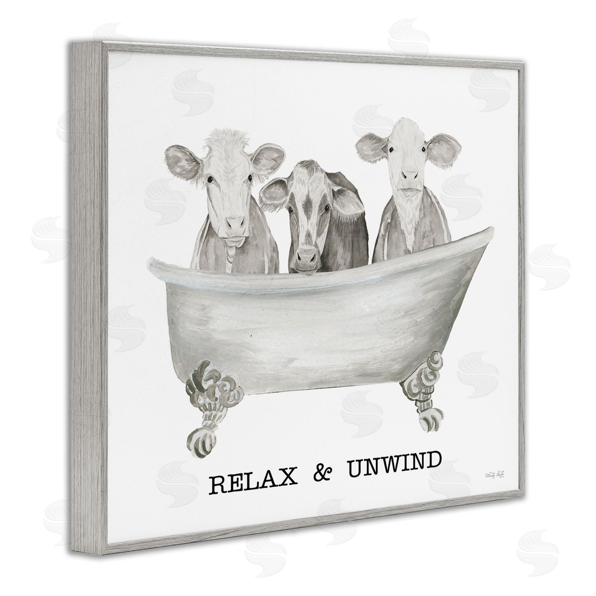 Cindy Jacobs Relax Unwind Cow Tub Gray Framed Giclee Wall Art Print