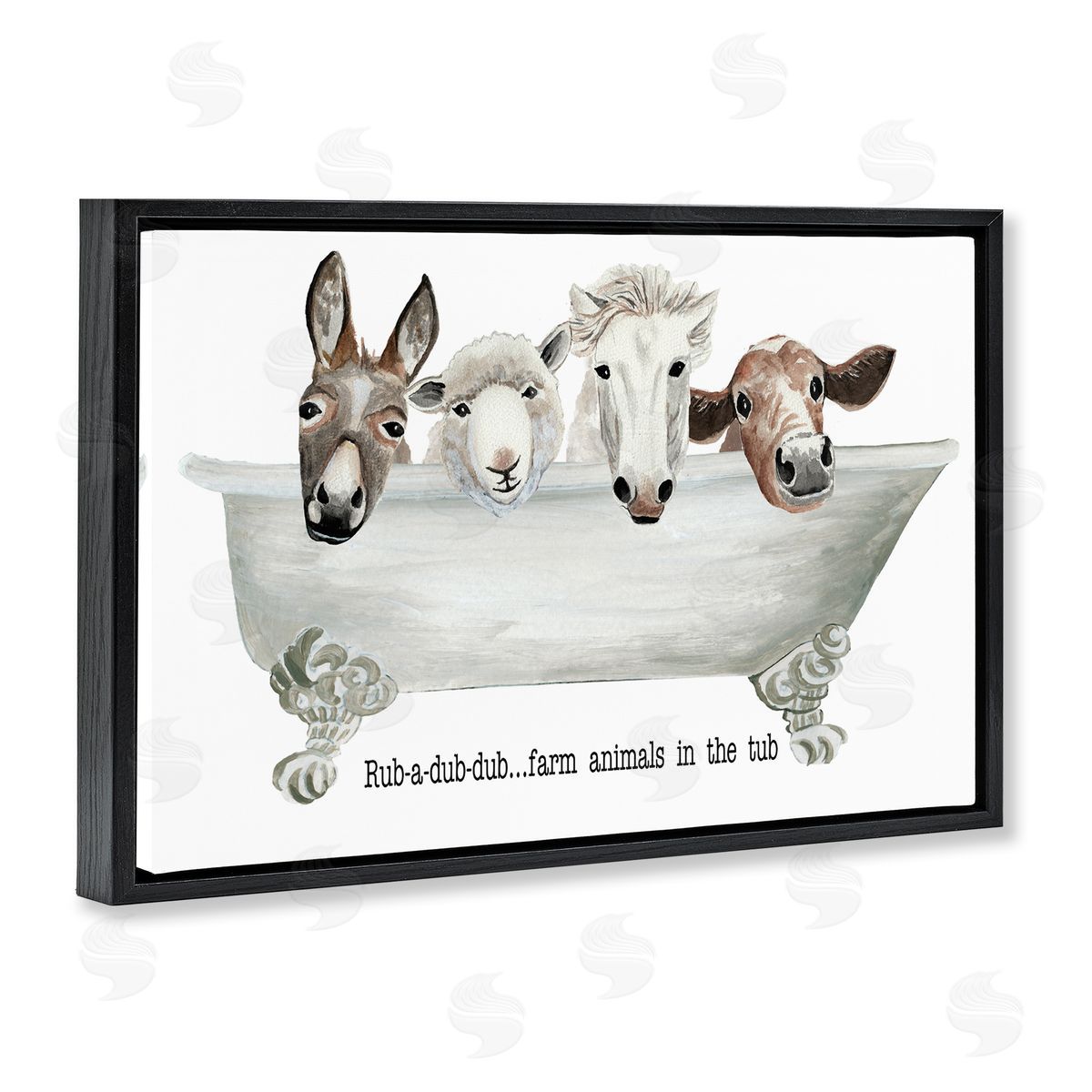 Cat Thurman Designs Farm Animals Tub Black Floating Frame Canvas Wall Art Print