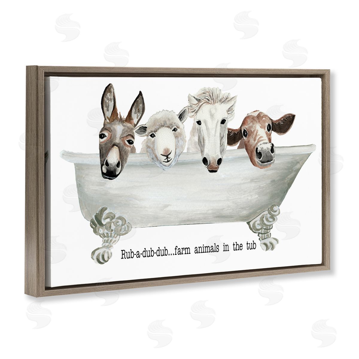 Cat Thurman Designs Farm Animals Tub Brown Floating Frame Canvas Wall Art Print