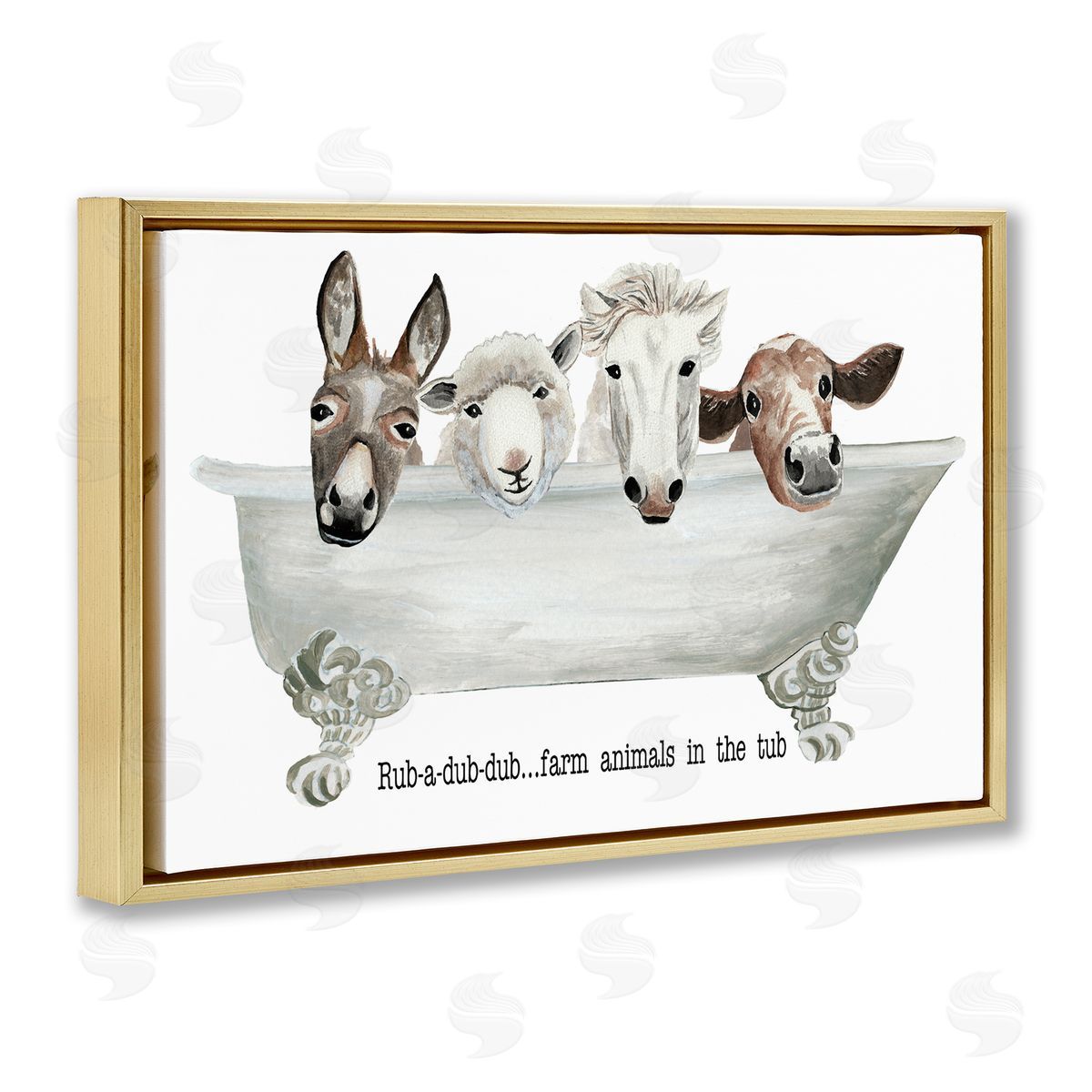 Cat Thurman Designs Farm Animals Tub Gold Floating Frame Canvas Wall Art Print