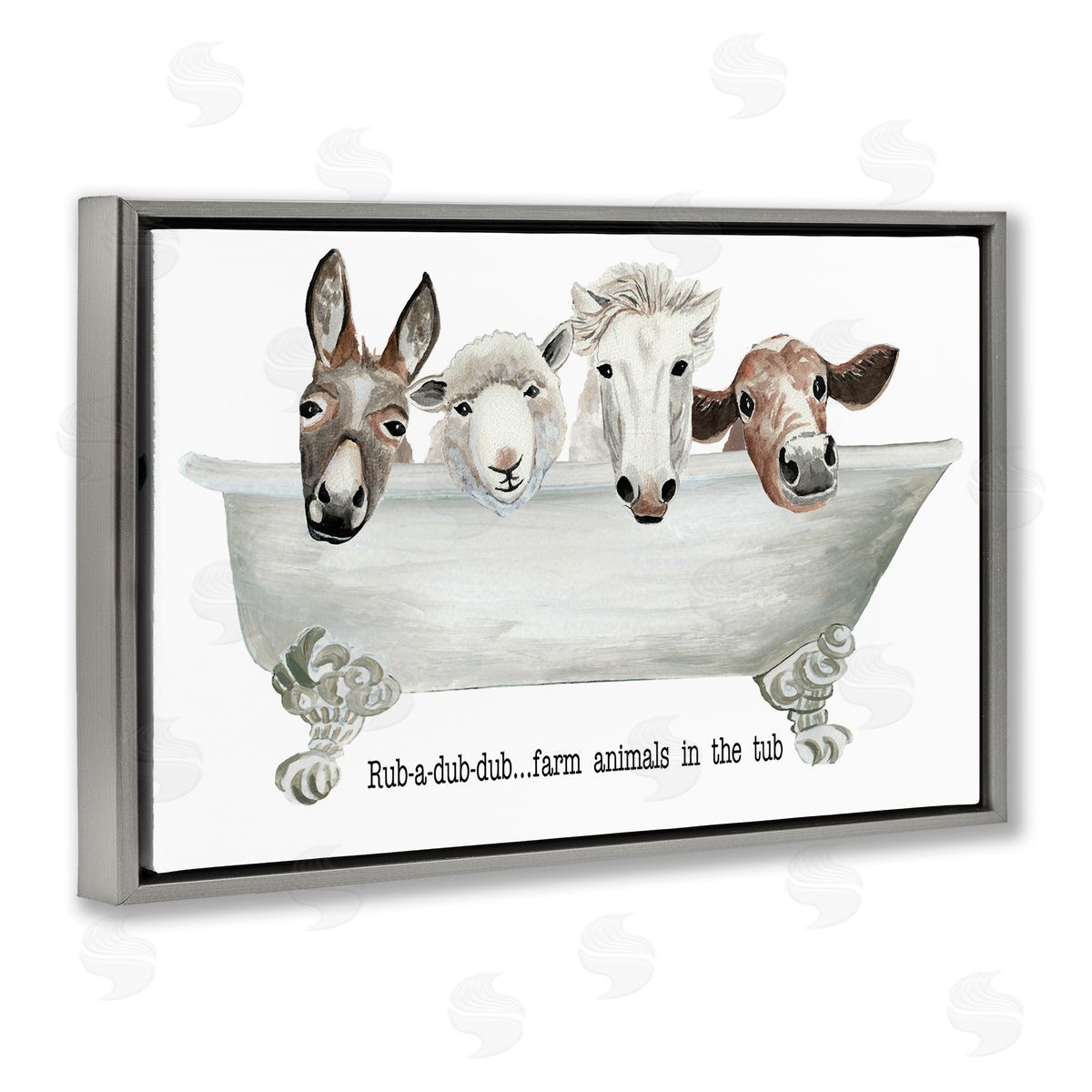 Cat Thurman Designs Farm Animals Tub Gray Floating Frame Canvas Wall Art Print