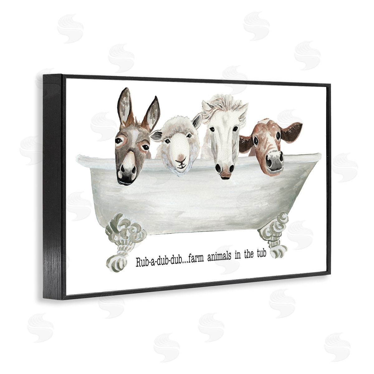 Cat Thurman Designs Farm Animals Tub Black Framed Giclee Wall Art Print