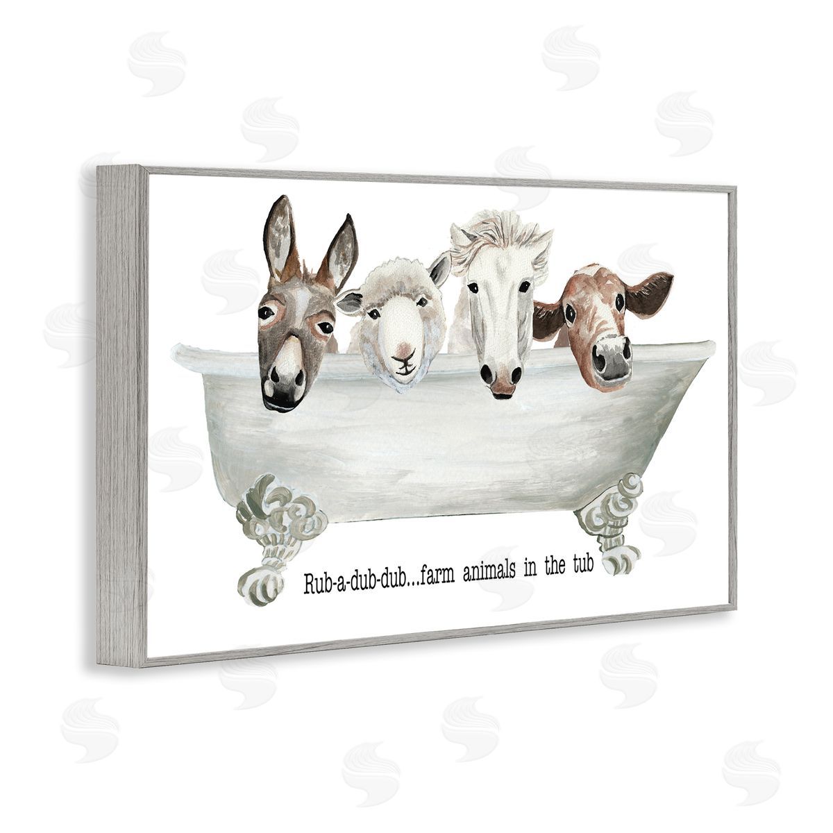 Cat Thurman Designs Farm Animals Tub Gray Framed Giclee Wall Art Print