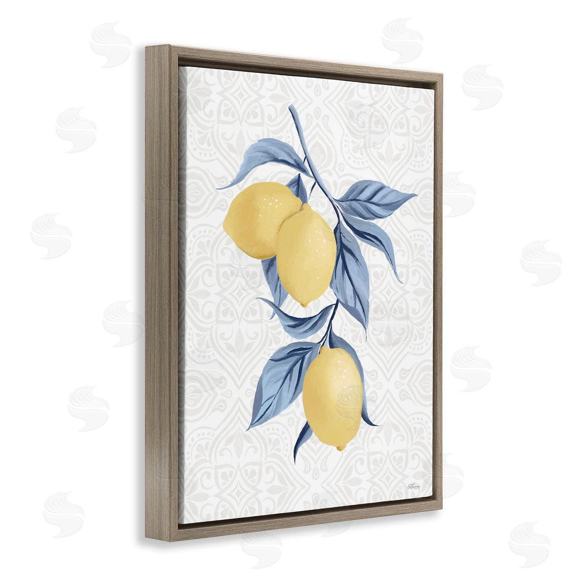 Cat Thurman Designs Geometric Mosaic Lemons Brown Floating Frame Canvas Wall Art Print