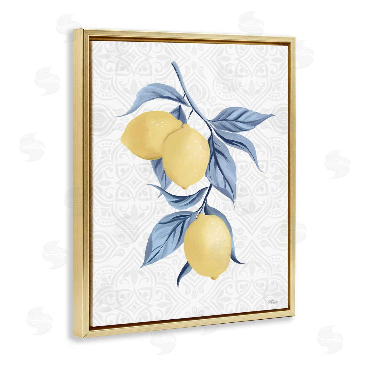Cat Thurman Designs Geometric Mosaic Lemons Gold Floating Frame Canvas Wall Art Print