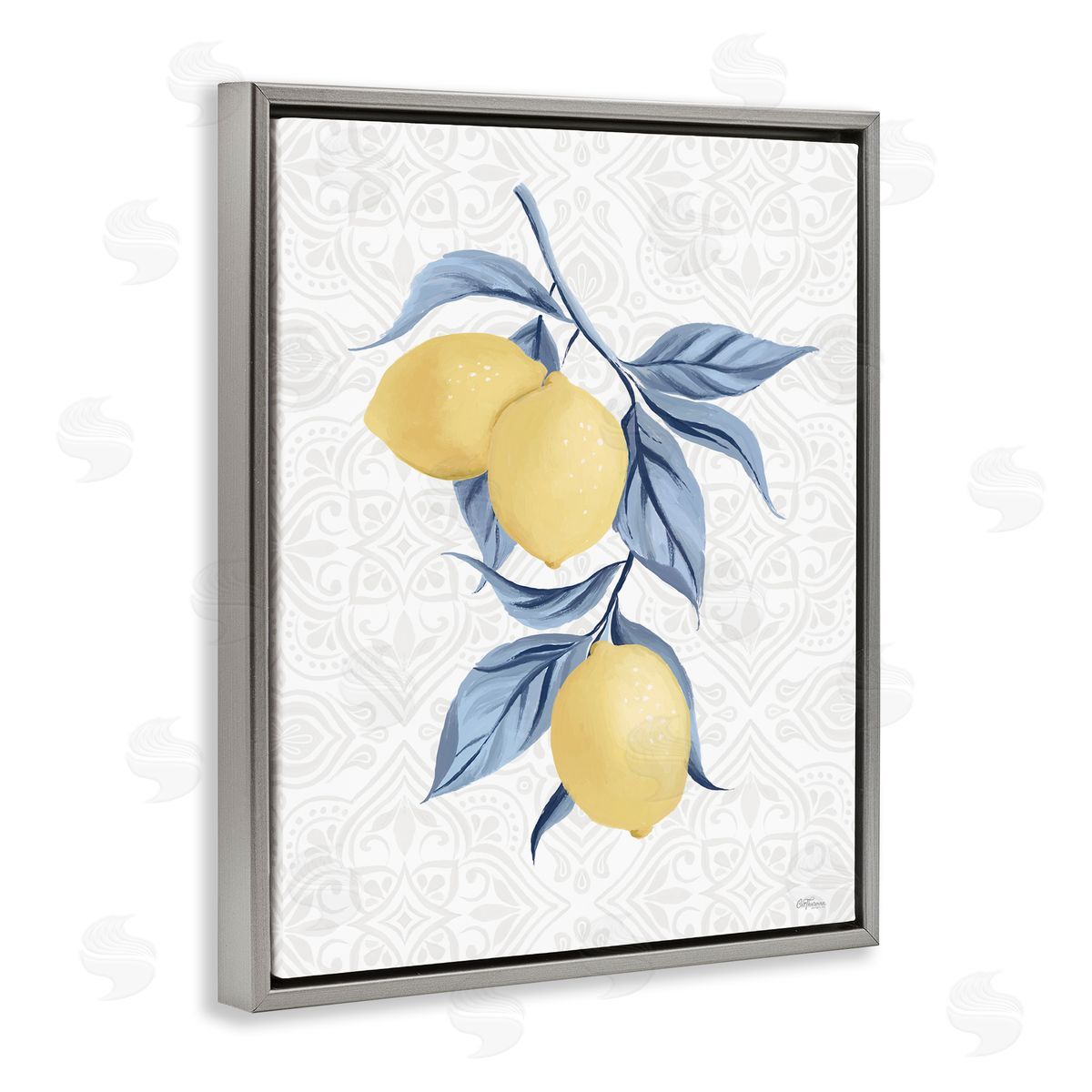 Cat Thurman Designs Geometric Mosaic Lemons Gray Floating Frame Canvas Wall Art Print