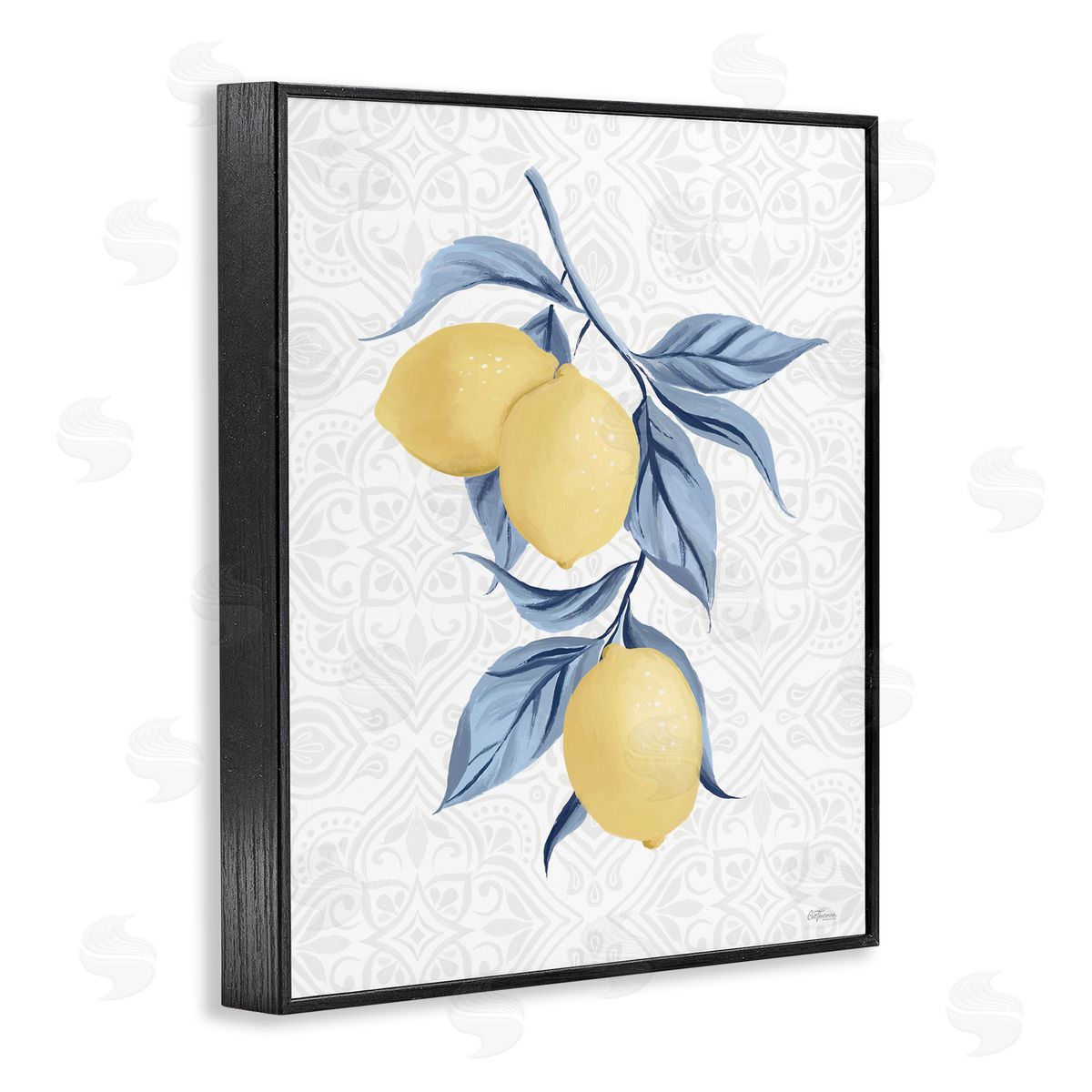 Cat Thurman Designs Geometric Mosaic Lemons Black Framed Giclee Wall Art Print