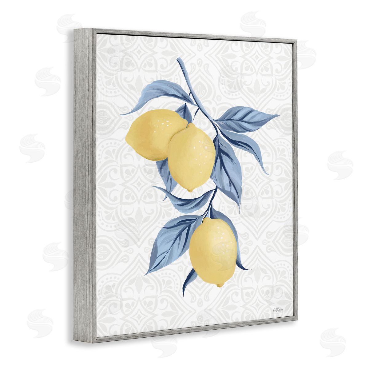 Cat Thurman Designs Geometric Mosaic Lemons Gray Framed Giclee Wall Art Print
