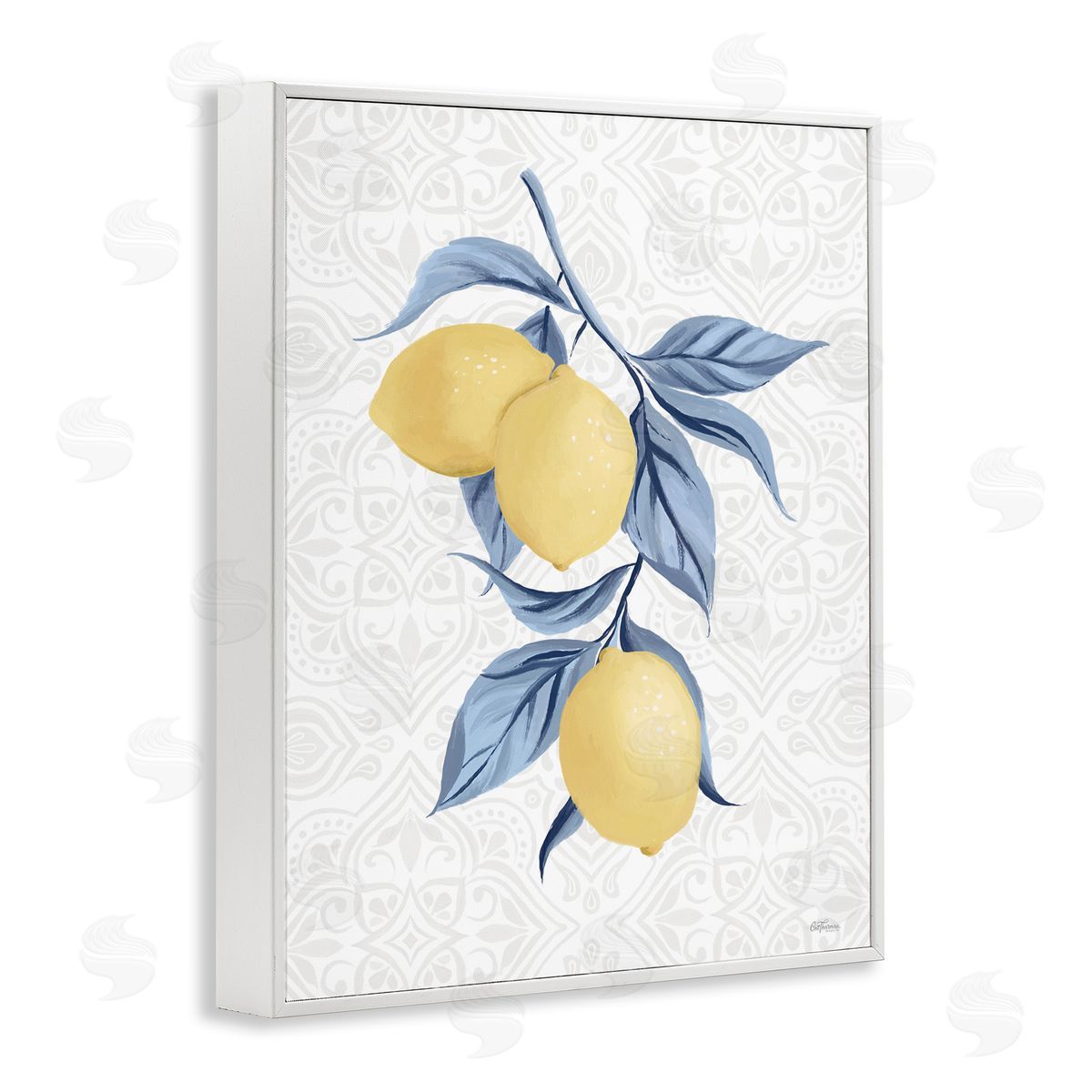 Cat Thurman Designs Geometric Mosaic Lemons White Framed Giclee Wall Art Print