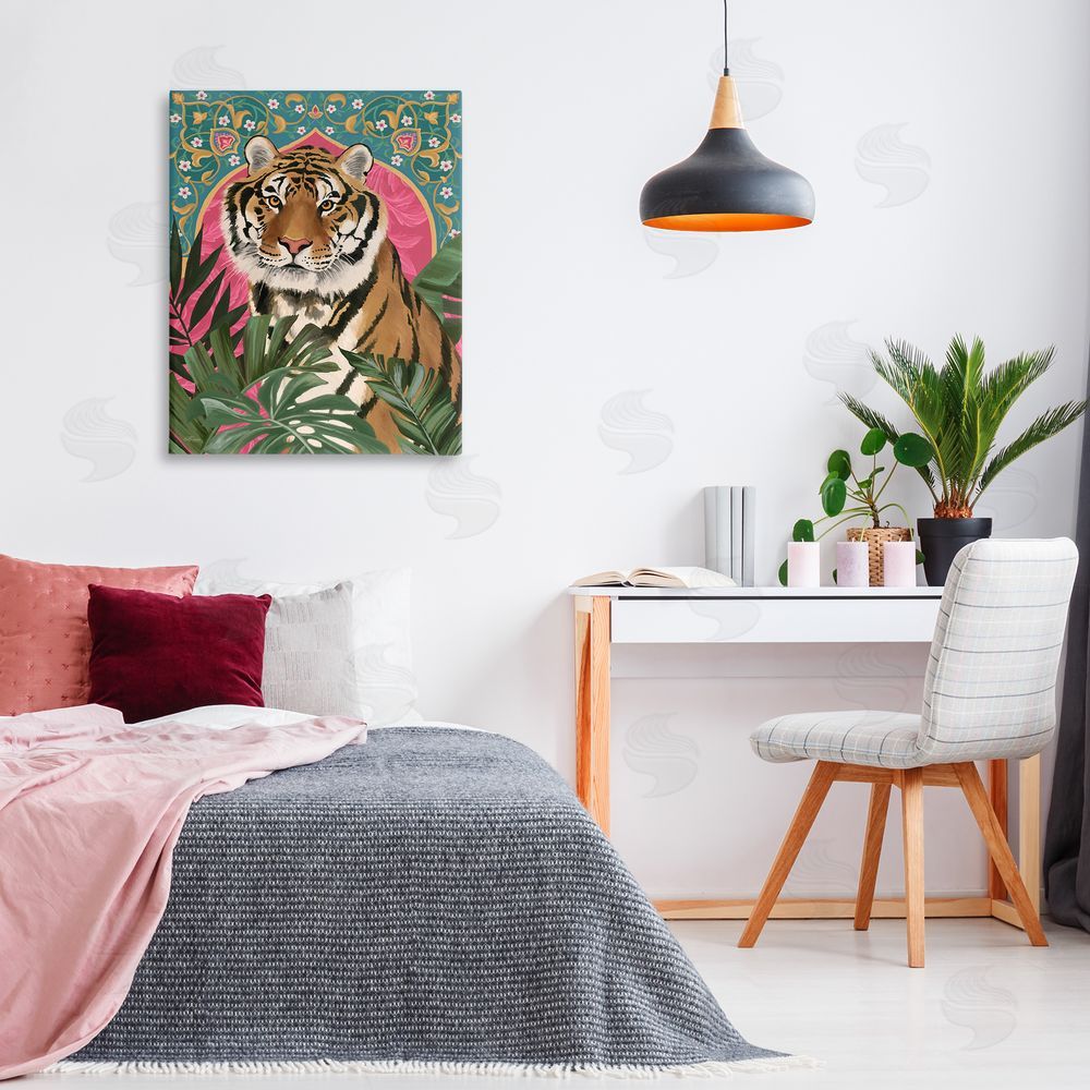 Cat Thurman Designs Arabesque Tiger & Plants Canvas Wall Art Print in Room