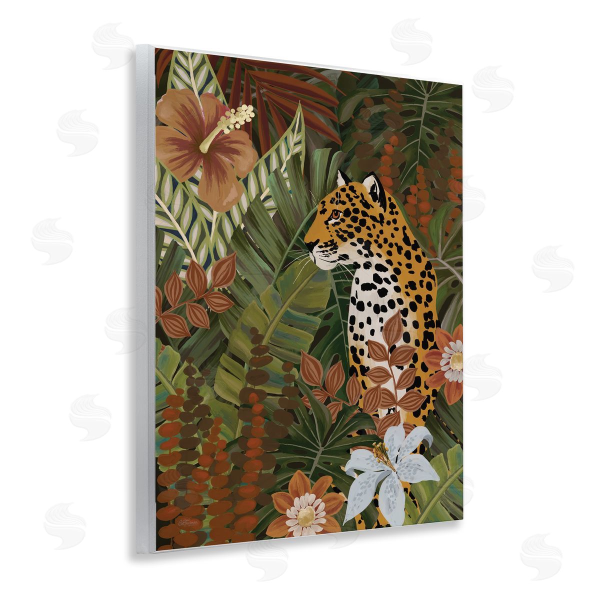 Cat Thurman Designs Hibiscus Jungle Leopard Wooden Wall Plaque Art Print