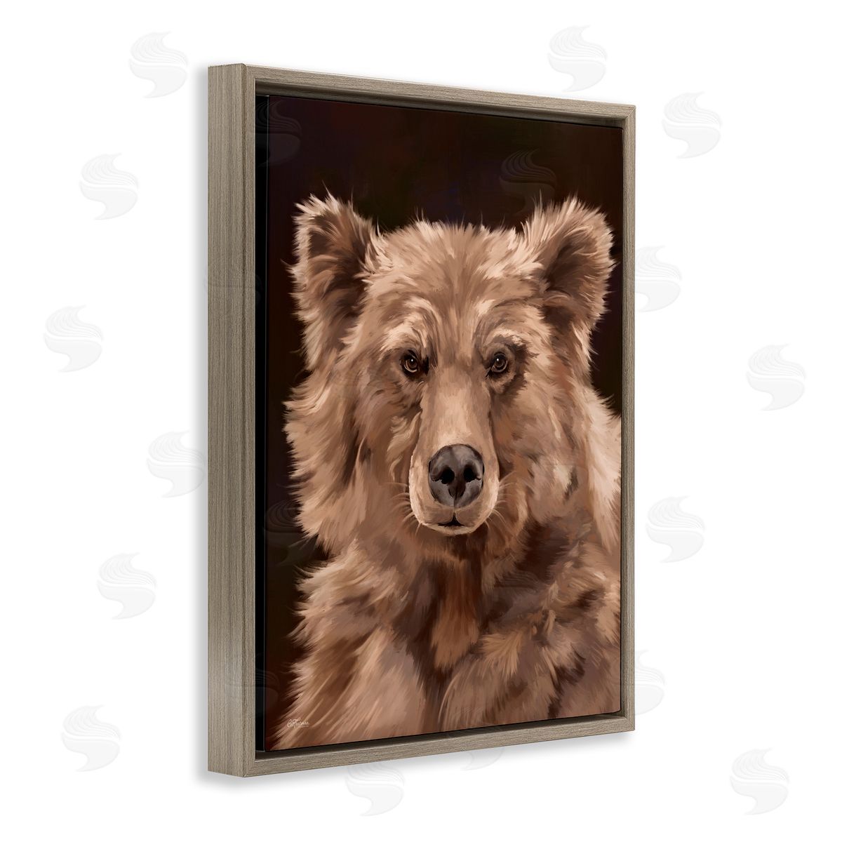 Cat Thurman Designs Fluffy Bear Cub Brown Floating Frame Canvas Wall Art Print