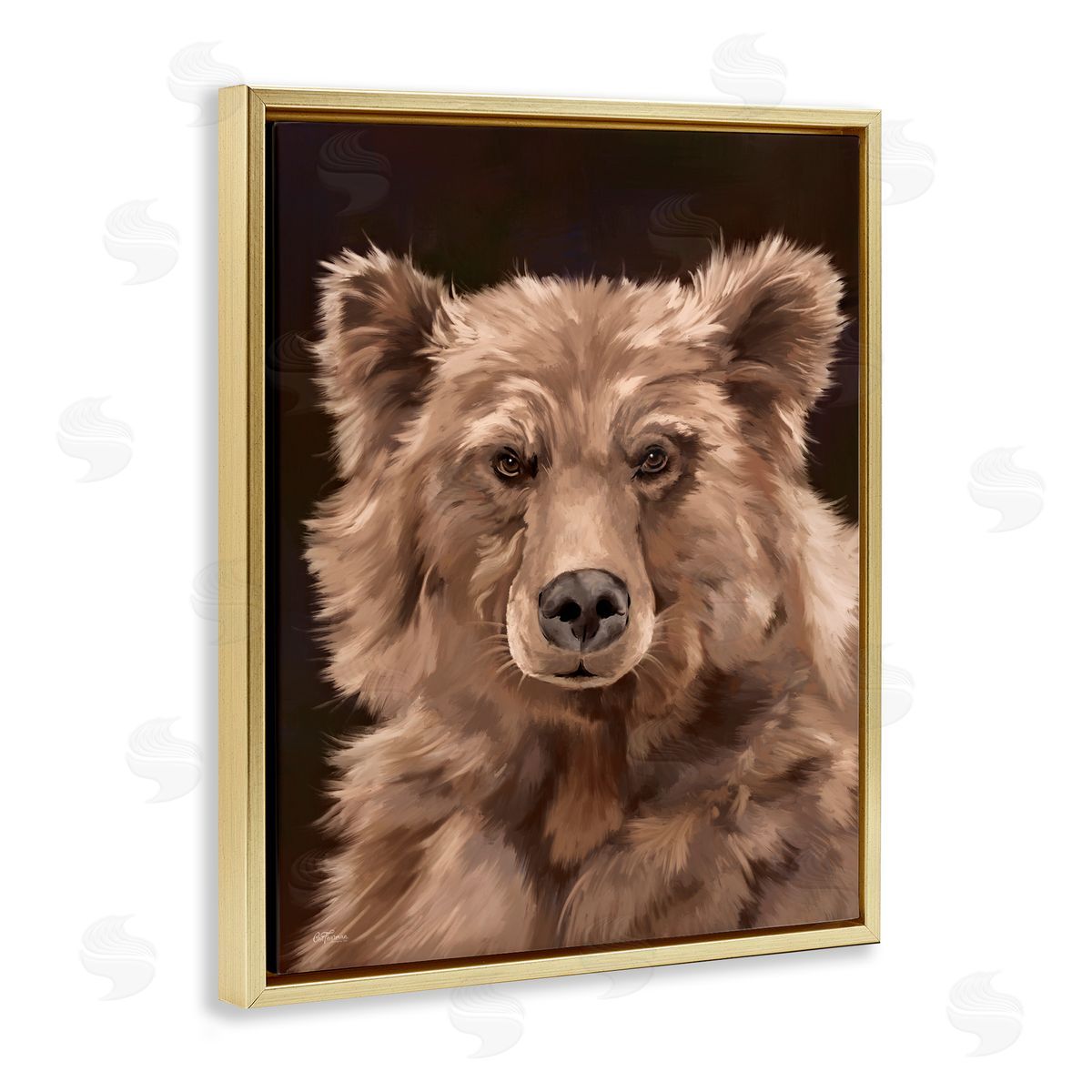 Cat Thurman Designs Fluffy Bear Cub Gold Floating Frame Canvas Wall Art Print