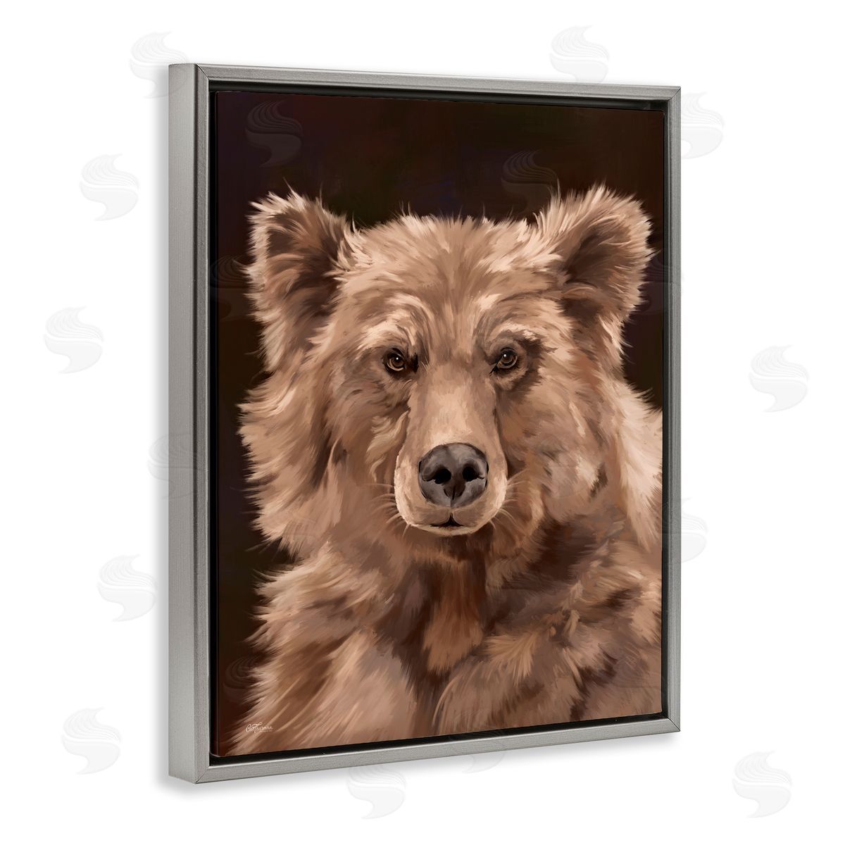 Cat Thurman Designs Fluffy Bear Cub Gray Floating Frame Canvas Wall Art Print