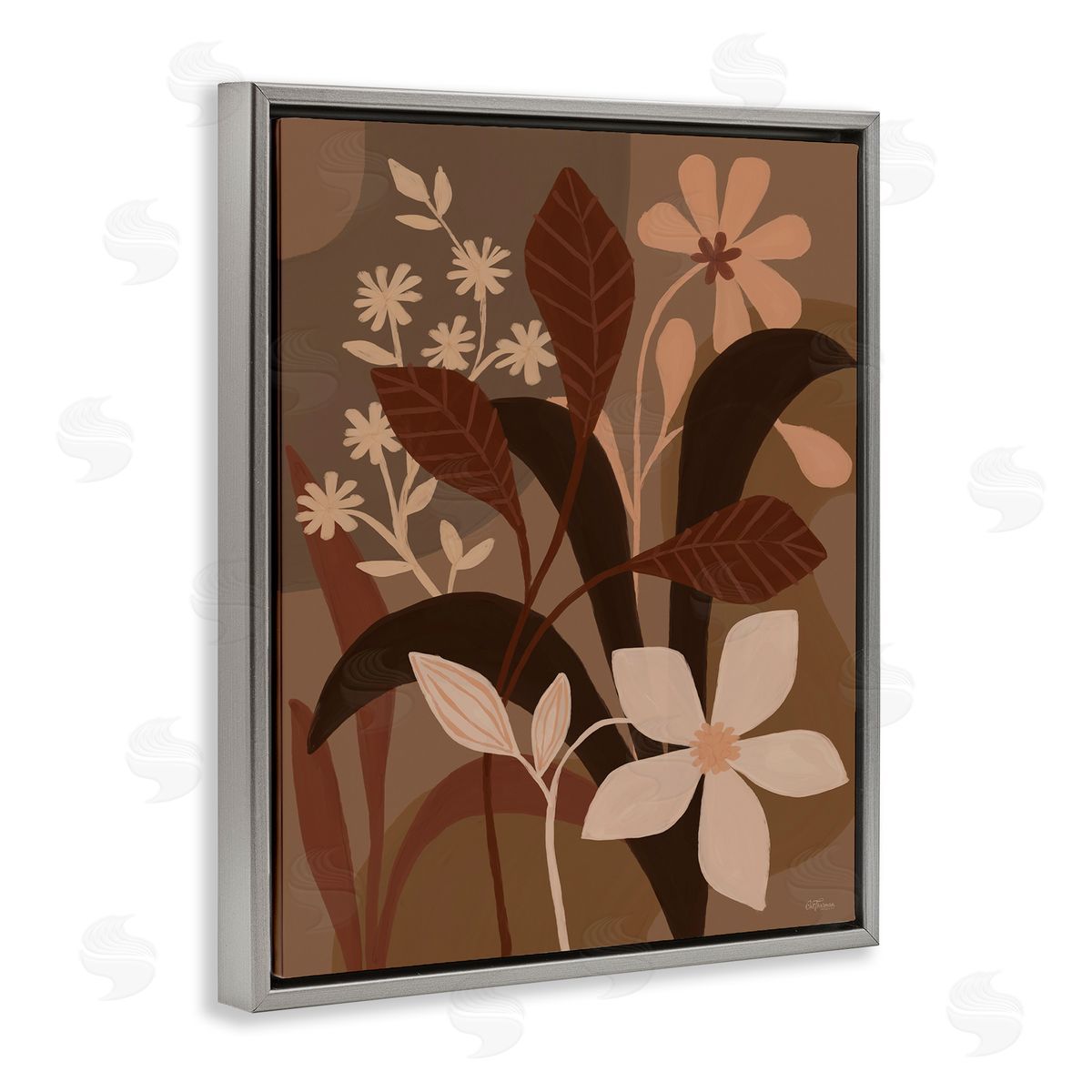 Cat Thurman Designs Boho Plant Layers Gray Floating Frame Canvas Wall Art Print