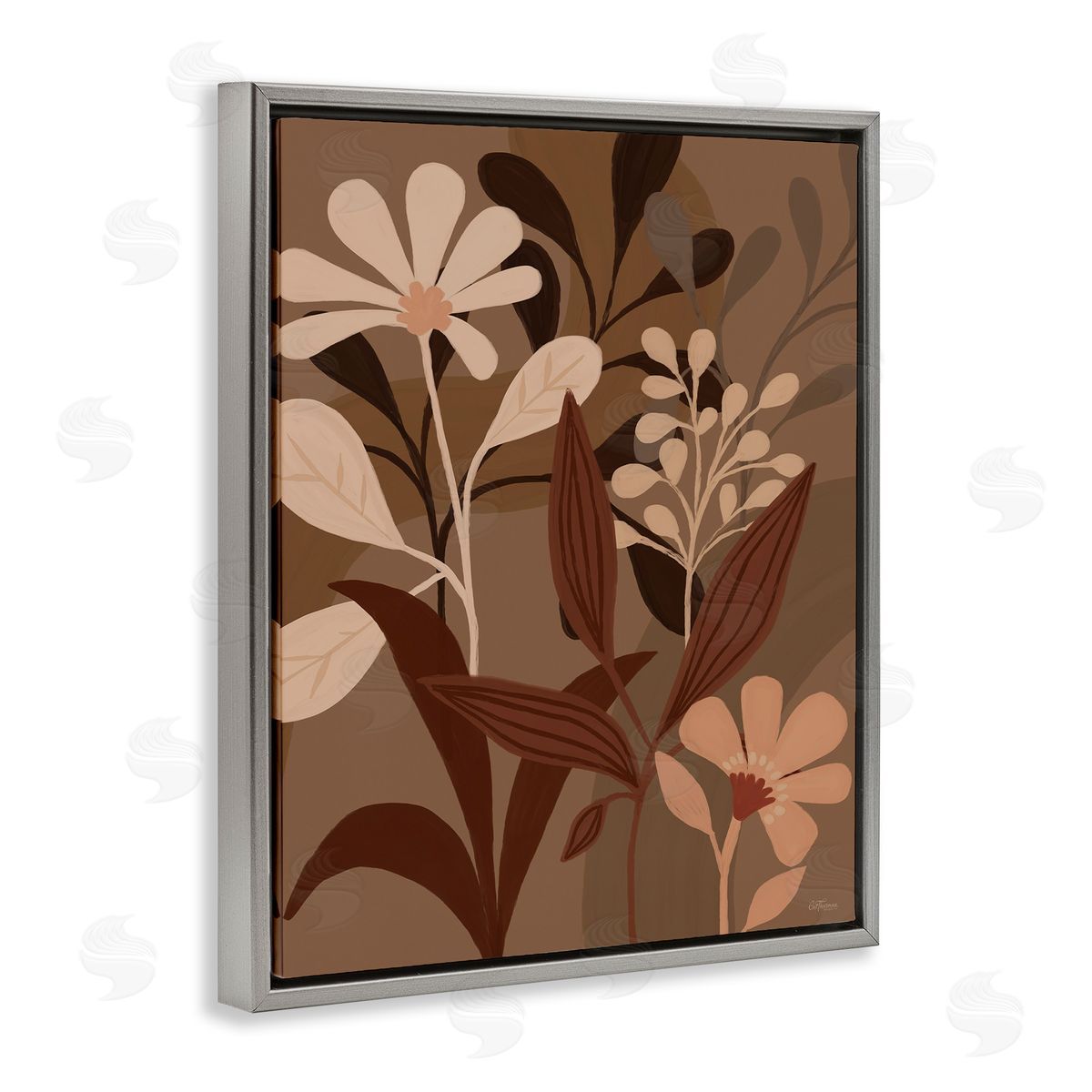 Dogwood Portfolio Muted Boho Botanicals Gray Floating Frame Canvas Wall Art Print