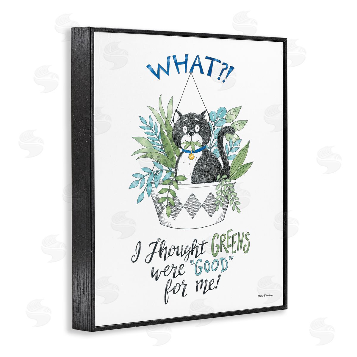 Deb Strain Funny Cat Eating Plant Black Framed Giclee Wall Art Print