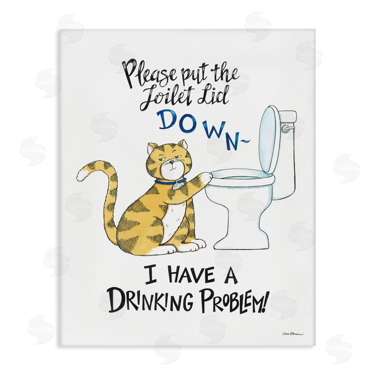 Deb Strain Funny Cat & Toilet Canvas Wall Art Print