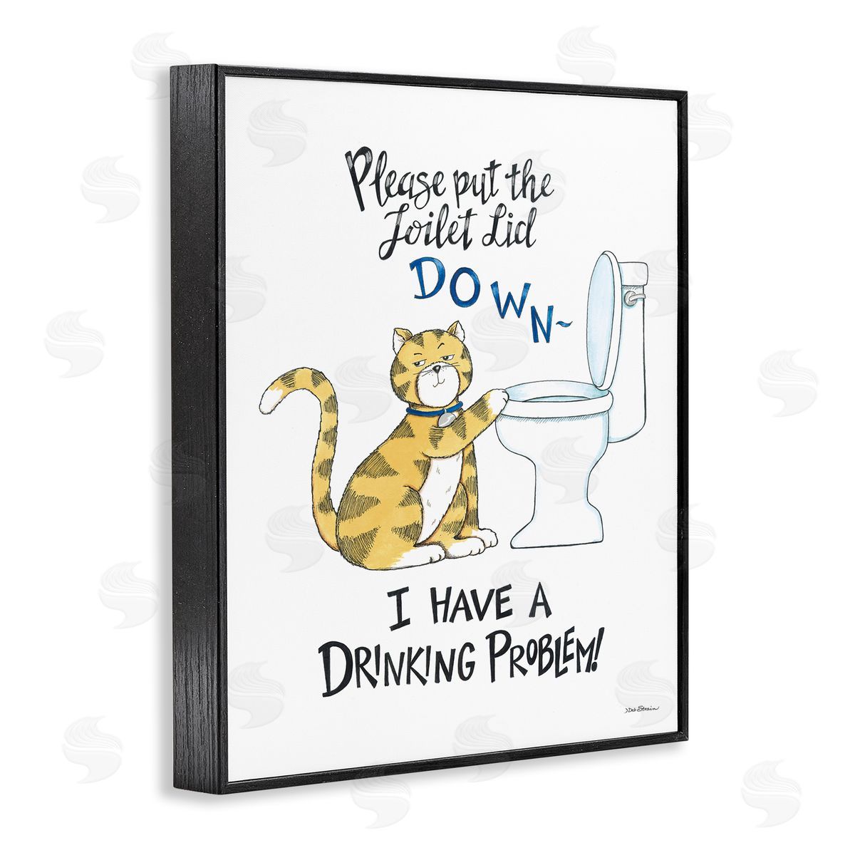 Deb Strain Funny Cat & Toilet Black Framed Giclee Wall Art Print