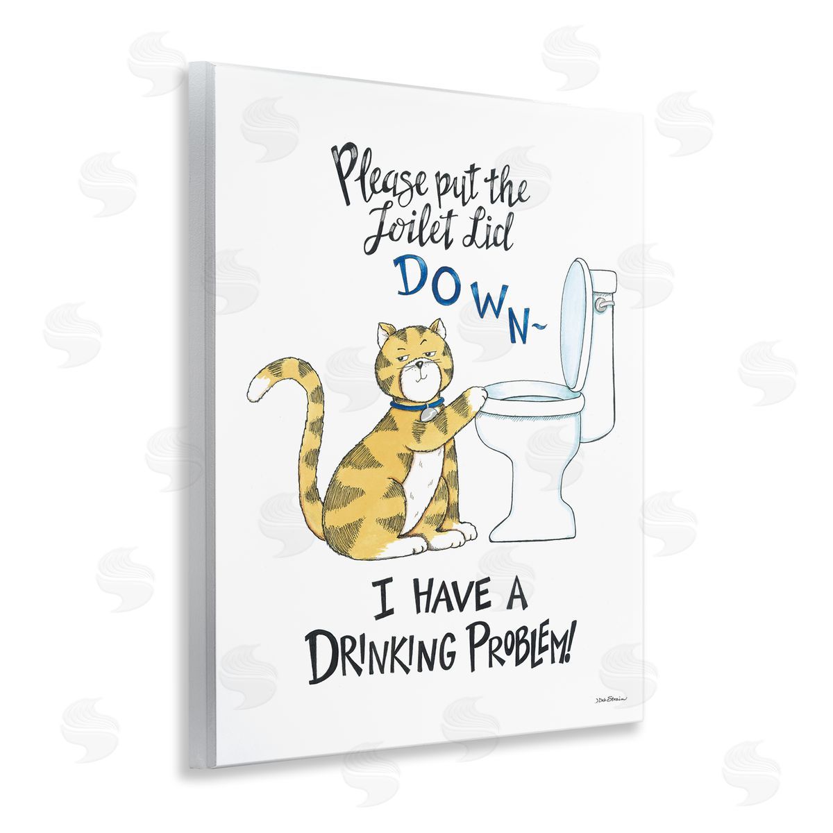 Deb Strain Funny Cat & Toilet Wooden Wall Plaque Art Print