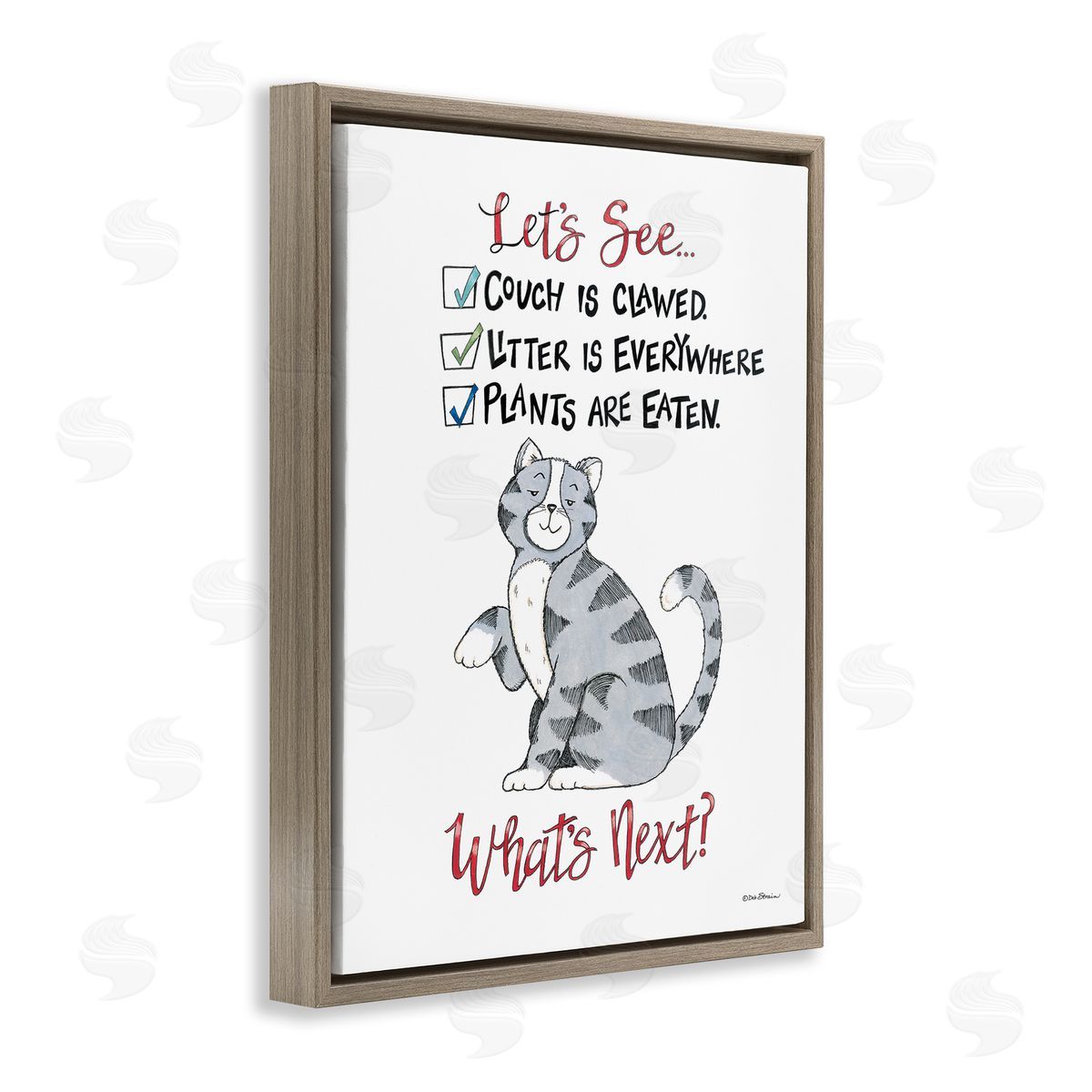 Deb Strain Funny Troublemaker Cat Brown Floating Frame Canvas Wall Art Print