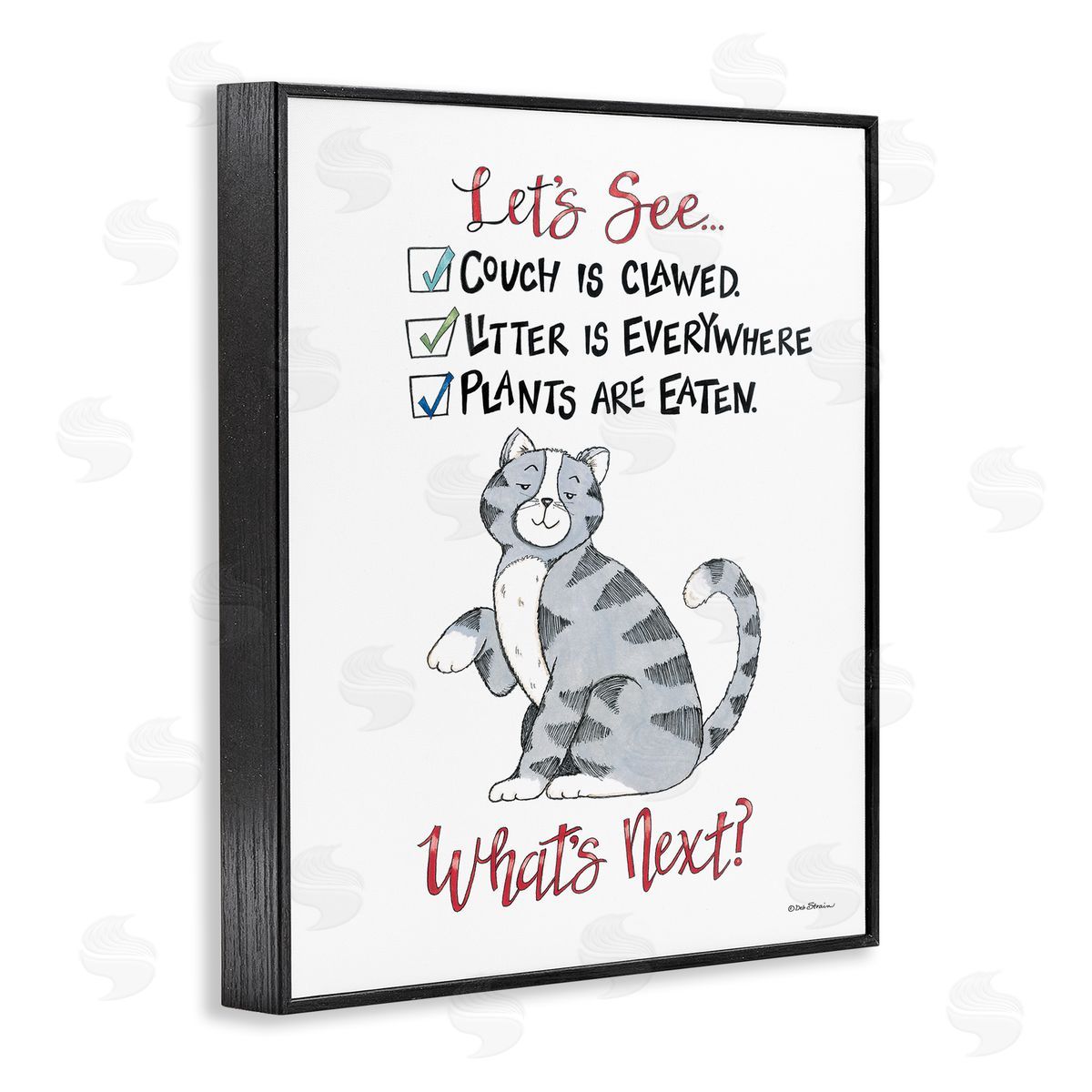 Deb Strain Funny Troublemaker Cat Black Framed Giclee Wall Art Print