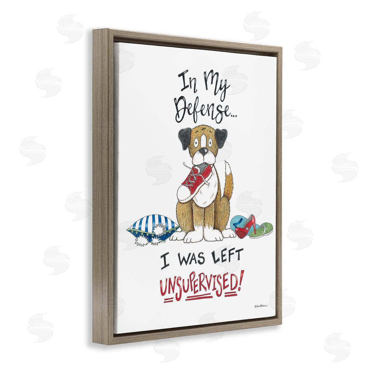 Deb Strain Left Unsupervised Dog Brown Floating Frame Canvas Wall Art Print