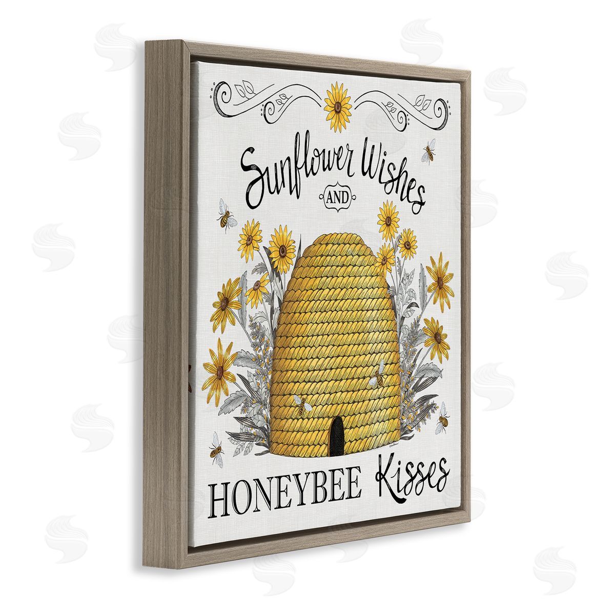 Elizabeth Tyndall Sunflower Wishes Honeybee Kisses Brown Floating Frame Canvas Wall Art Print