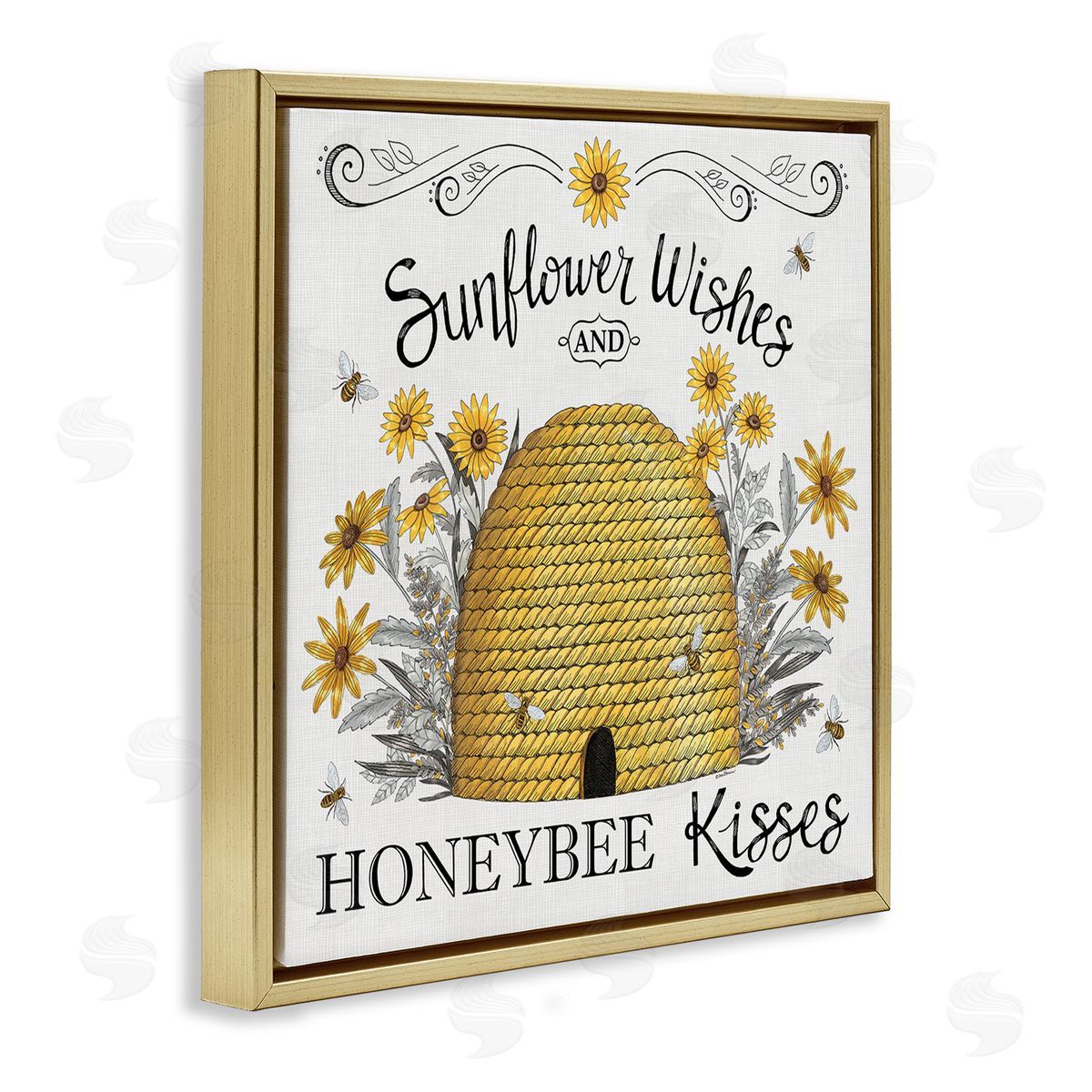 Elizabeth Tyndall Sunflower Wishes Honeybee Kisses Gold Floating Frame Canvas Wall Art Print