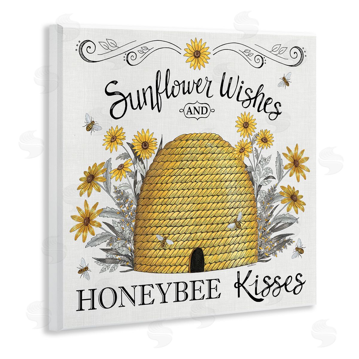 Elizabeth Tyndall Sunflower Wishes Honeybee Kisses Wooden Wall Plaque Art Print