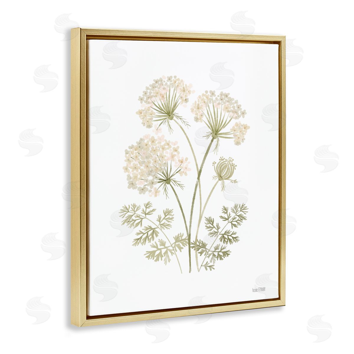 House Fenway Muted Cottage Dandelions Gold Floating Frame Canvas Wall Art Print