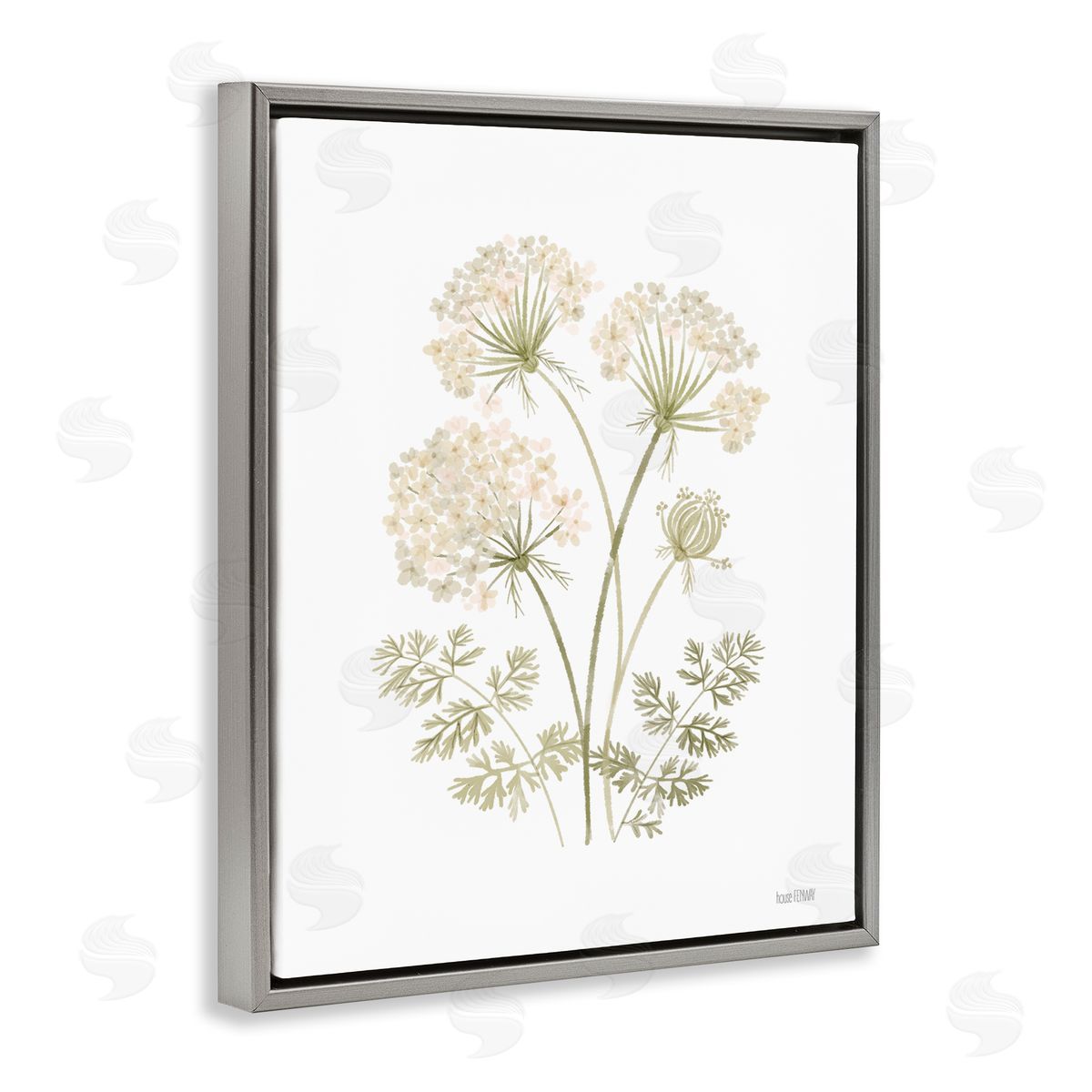 House Fenway Muted Cottage Dandelions Gray Floating Frame Canvas Wall Art Print