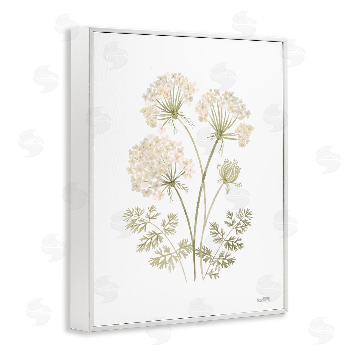 House Fenway Muted Cottage Dandelions White Framed Giclee Wall Art Print