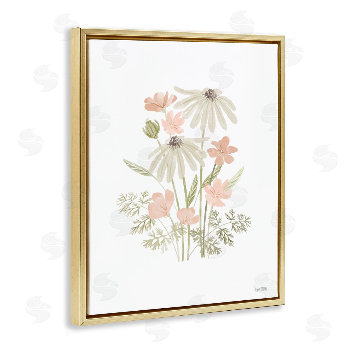 House Fenway Subtle Wild Blooms Gold Floating Frame Canvas Wall Art Print