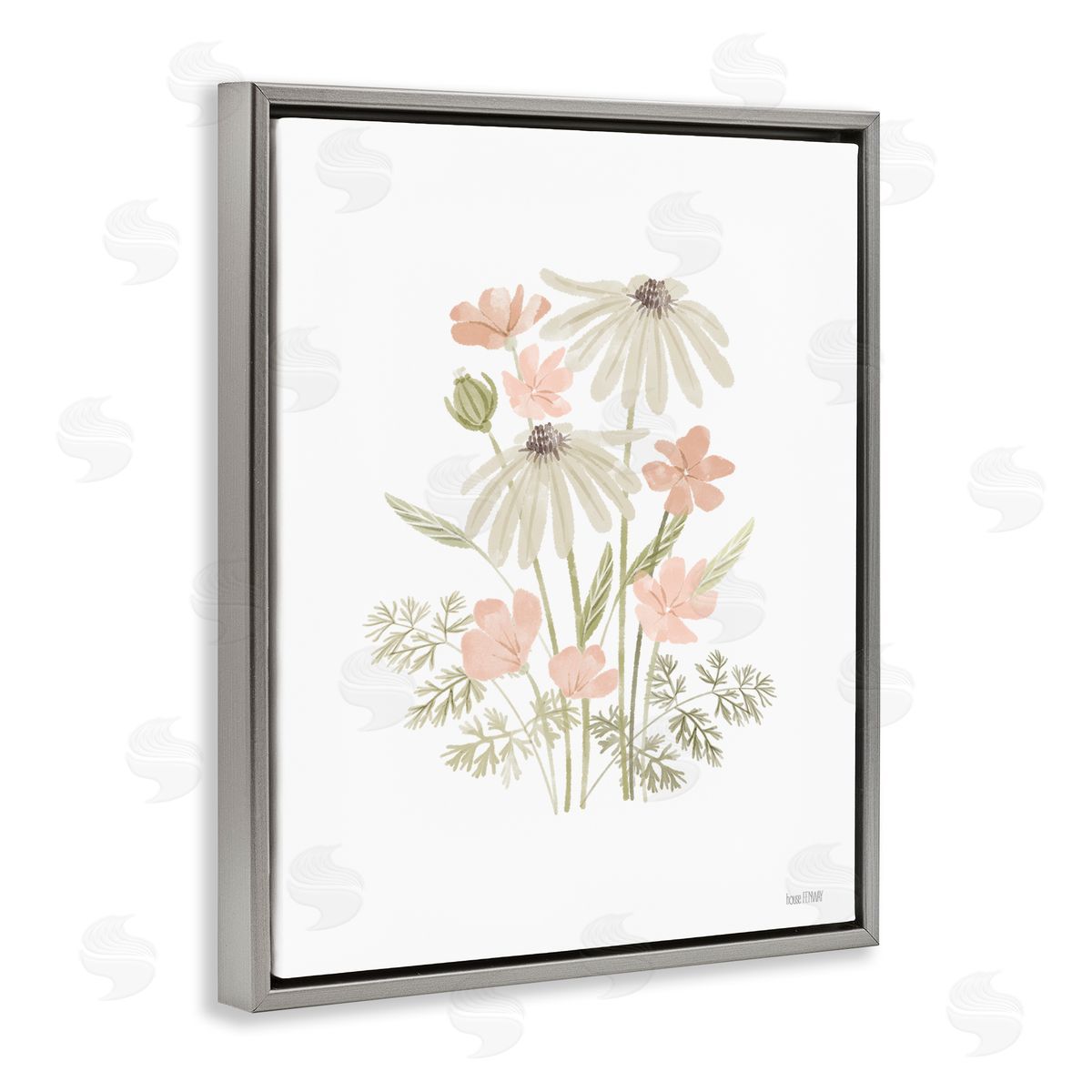 House Fenway Subtle Wild Blooms Gray Floating Frame Canvas Wall Art Print