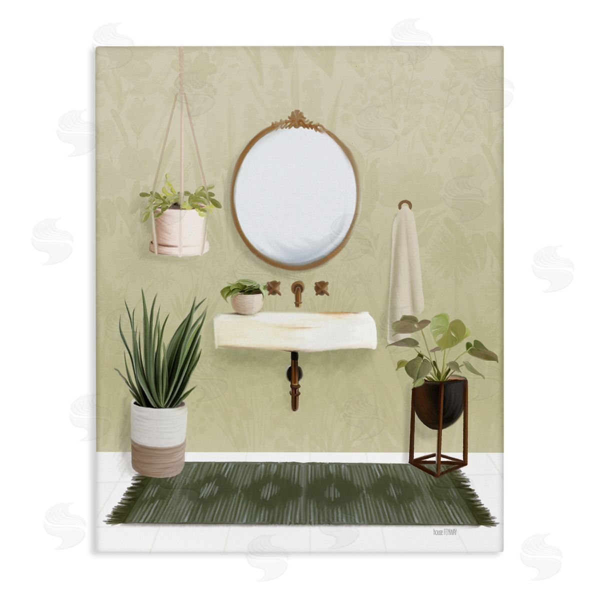 House Fenway Soothing Bathroom with Plants Canvas Wall Art Print