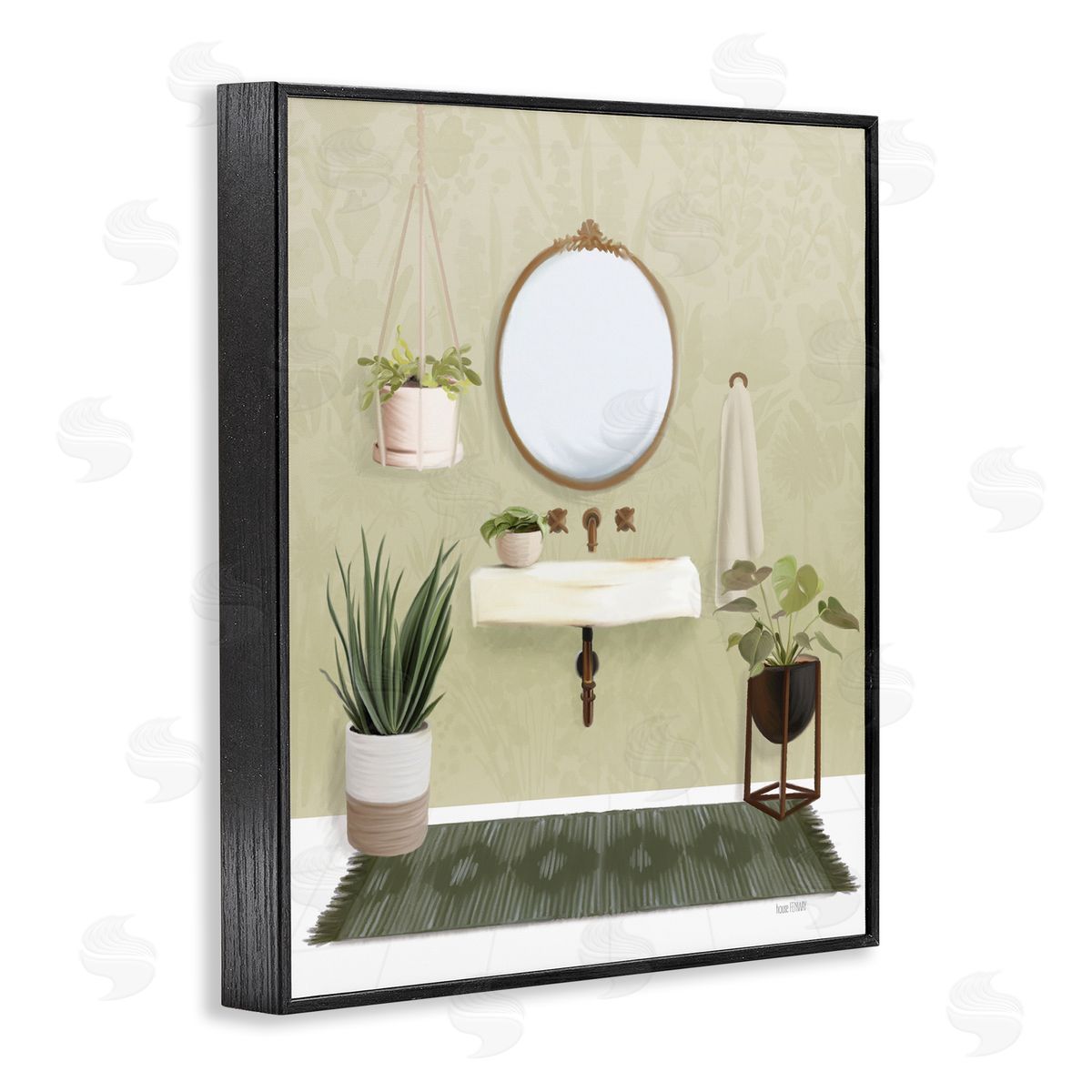 House Fenway Soothing Bathroom with Plants Black Framed Giclee Wall Art Print