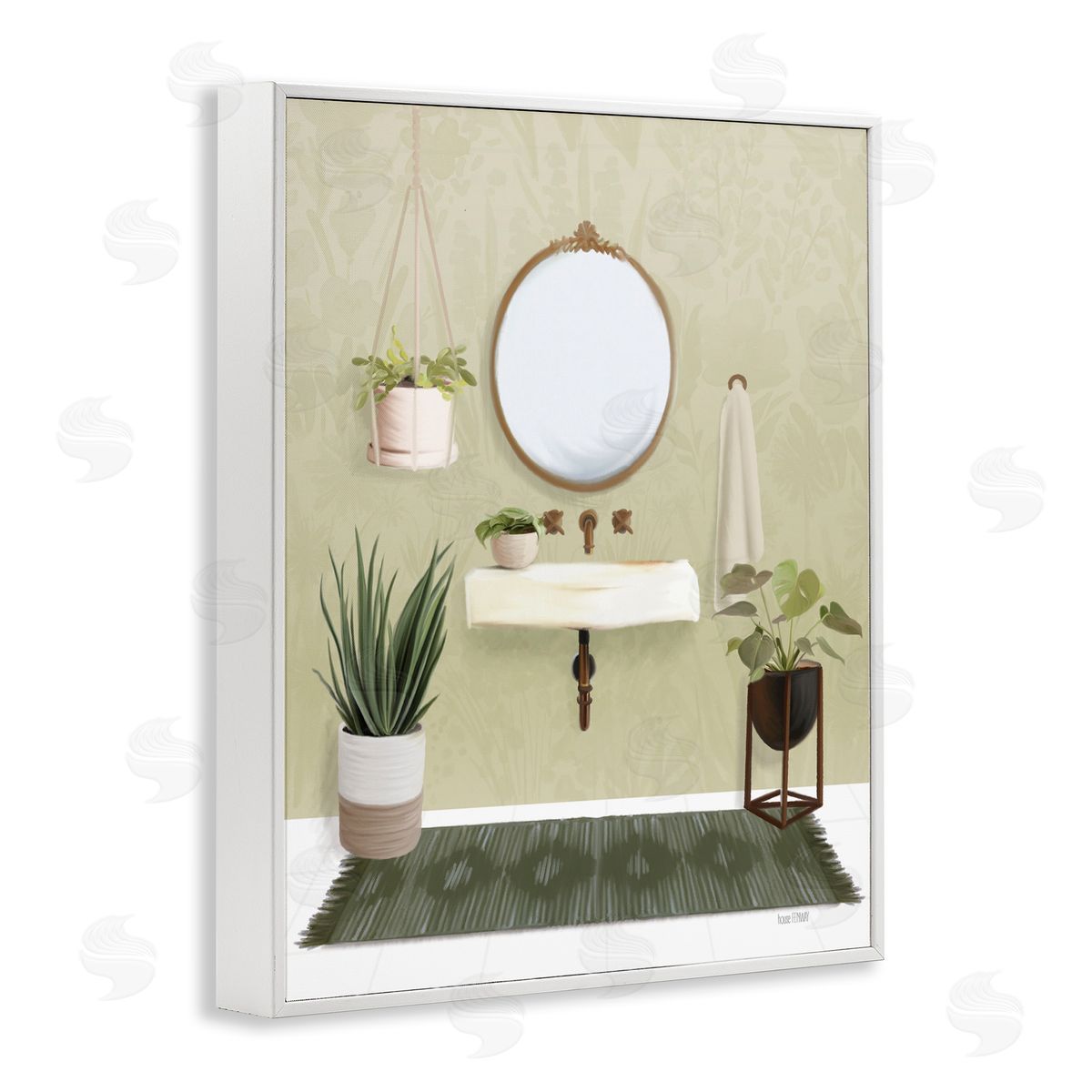 House Fenway Soothing Bathroom with Plants White Framed Giclee Wall Art Print