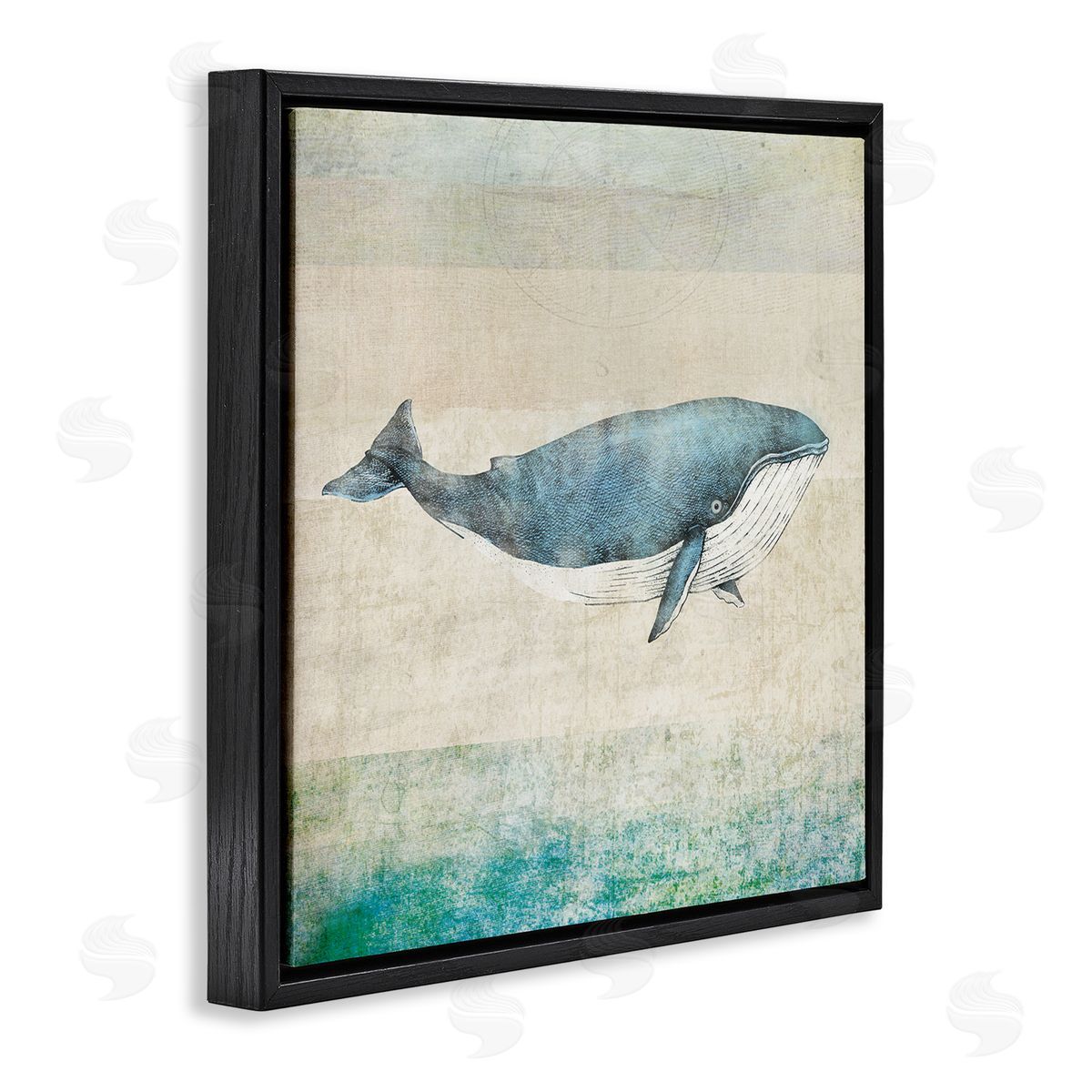 JG Studios Rustic Maritime Whale Black Floating Frame Canvas Wall Art Print