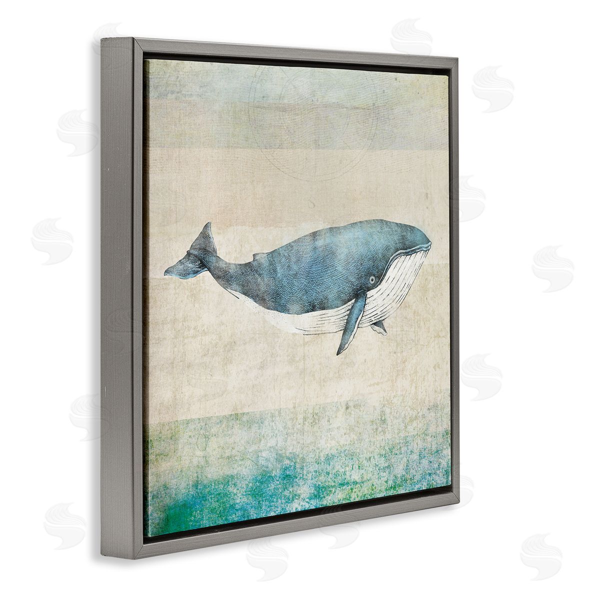 JG Studios Rustic Maritime Whale Gray Floating Frame Canvas Wall Art Print