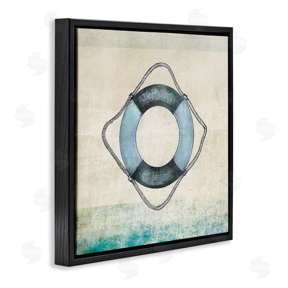JG Studios Rustic Maritime Life Ring Black Floating Frame Canvas Wall Art Print