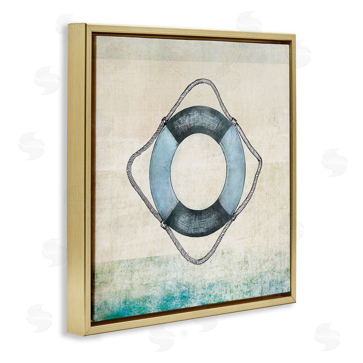 JG Studios Rustic Maritime Life Ring Gold Floating Frame Canvas Wall Art Print